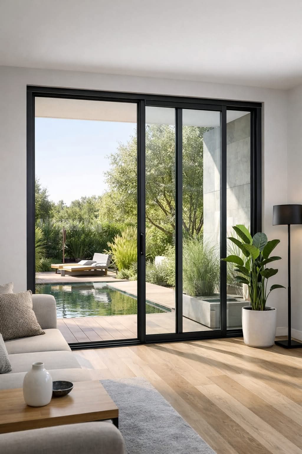 Black aluminium sliding glass door